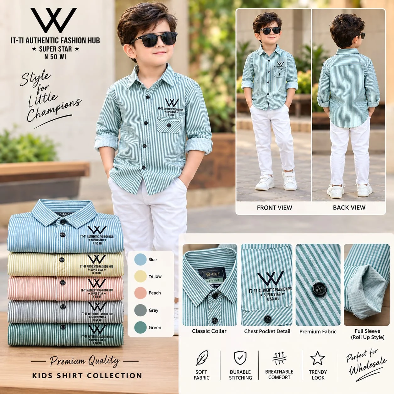 Supplied Deepak Fashion shirt catalogue featuring kids' shirt colour and design options