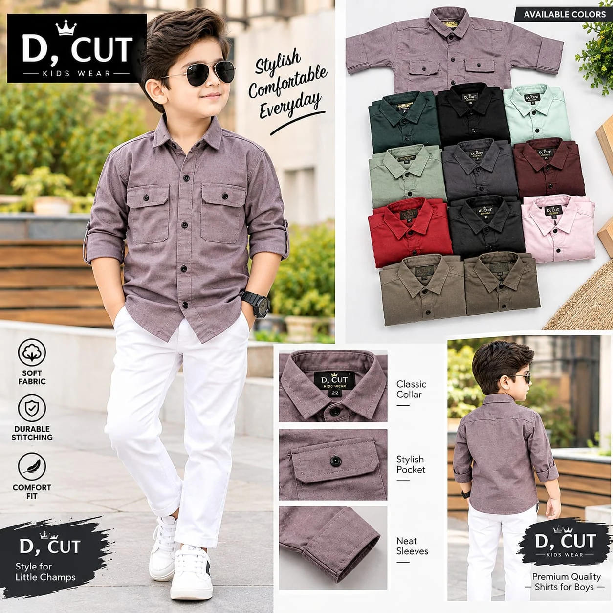 Supplied Deepak Fashion shirt catalogue featuring kids' shirt colour and design options